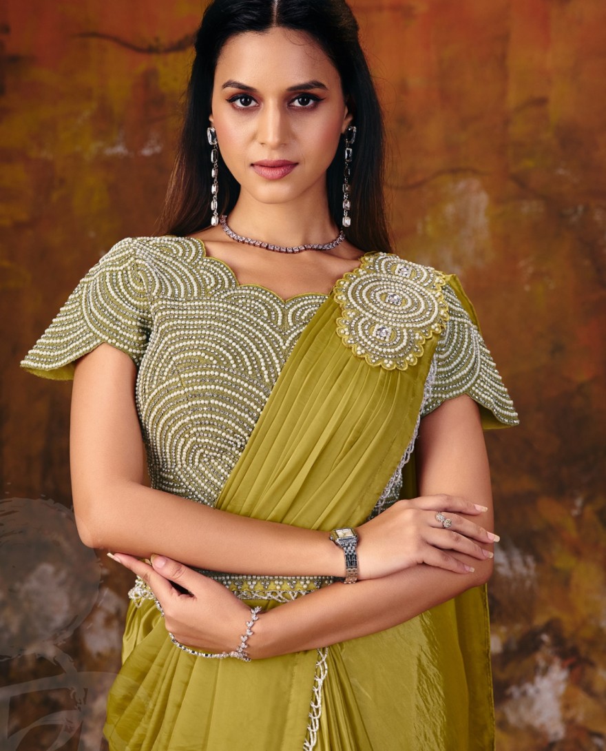 27116 - Yellow Embroidered Wedding Party Designer Saree